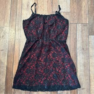 Studio Y Black Lace/Red Slip Dress, ~L